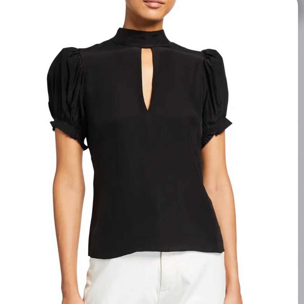 FRAME 100% Silk Pleated Mock-Neck Party Top